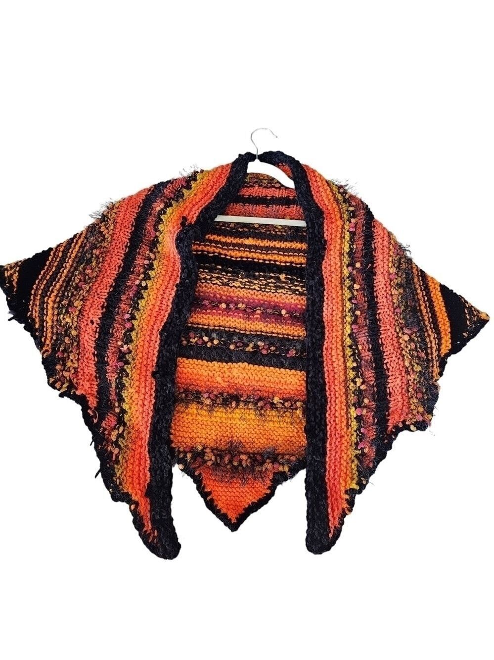 Crochet knit orange & black shawl cover wrap